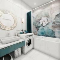 Casa de banho com detalhes em esmeralda e painéis florais luxuosos