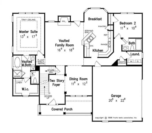 Um layout típico de um lar americano. fonte: https://www.homeplans.com
