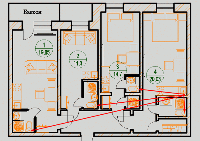 Na drenagem investremonte da elevação total de ocorre em todos os quartos do apartamento.