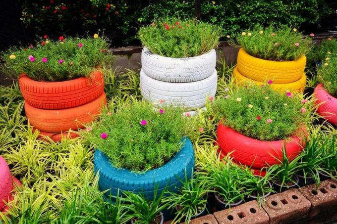 O uso frequente a maioria dos pneus no país - uma flor cama de flor