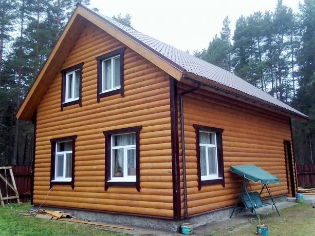 casa de madeira da fachada feita de bloco-house. serviço de fotografia com Yandex Pictures. 