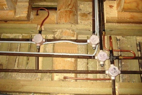  tubos de aço para a fiação em uma casa de madeira necessariamente ligado à terra.